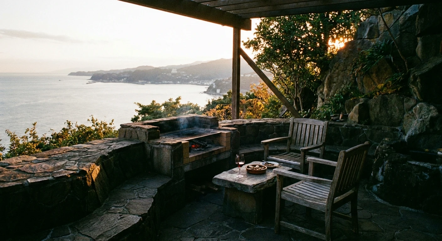 崖上BBQデッキ — 夏の夕暮れ