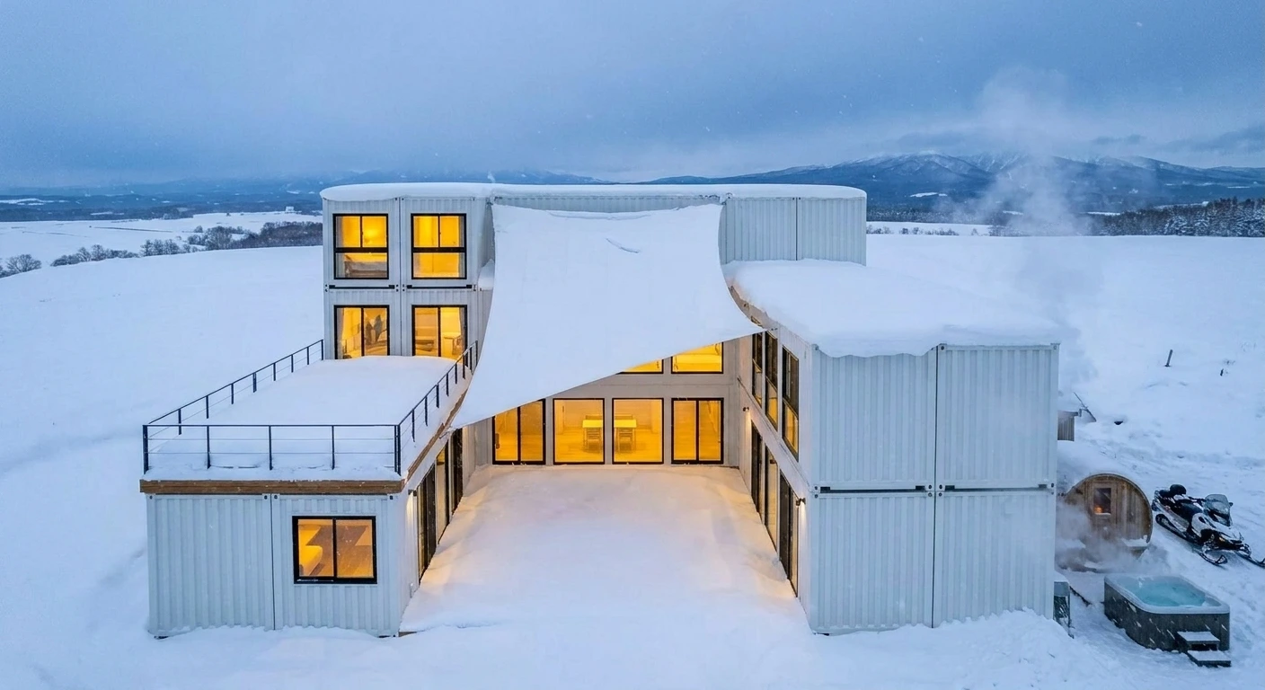 冬の熊牛 — 雪原とスノーモービル