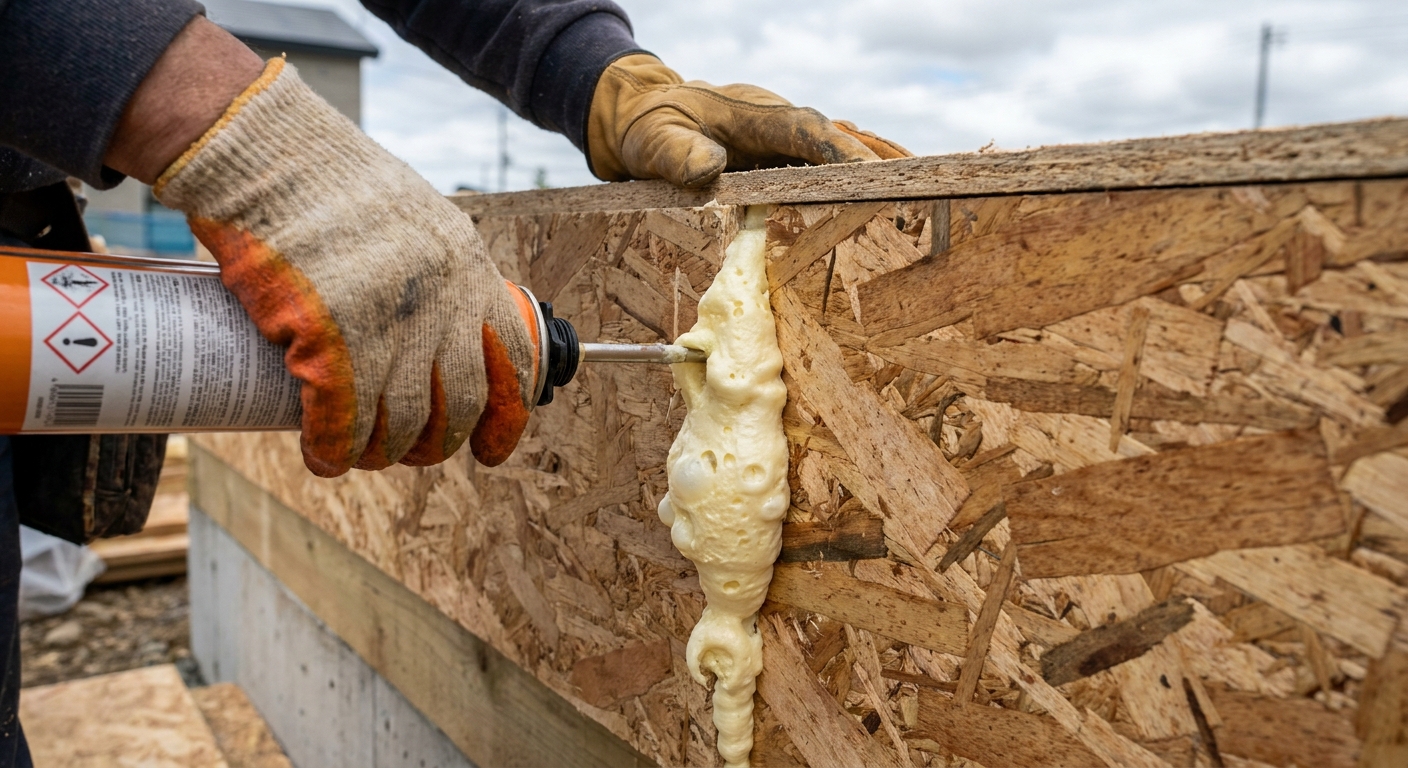 SIPsパネル接合部への発泡ウレタン充填