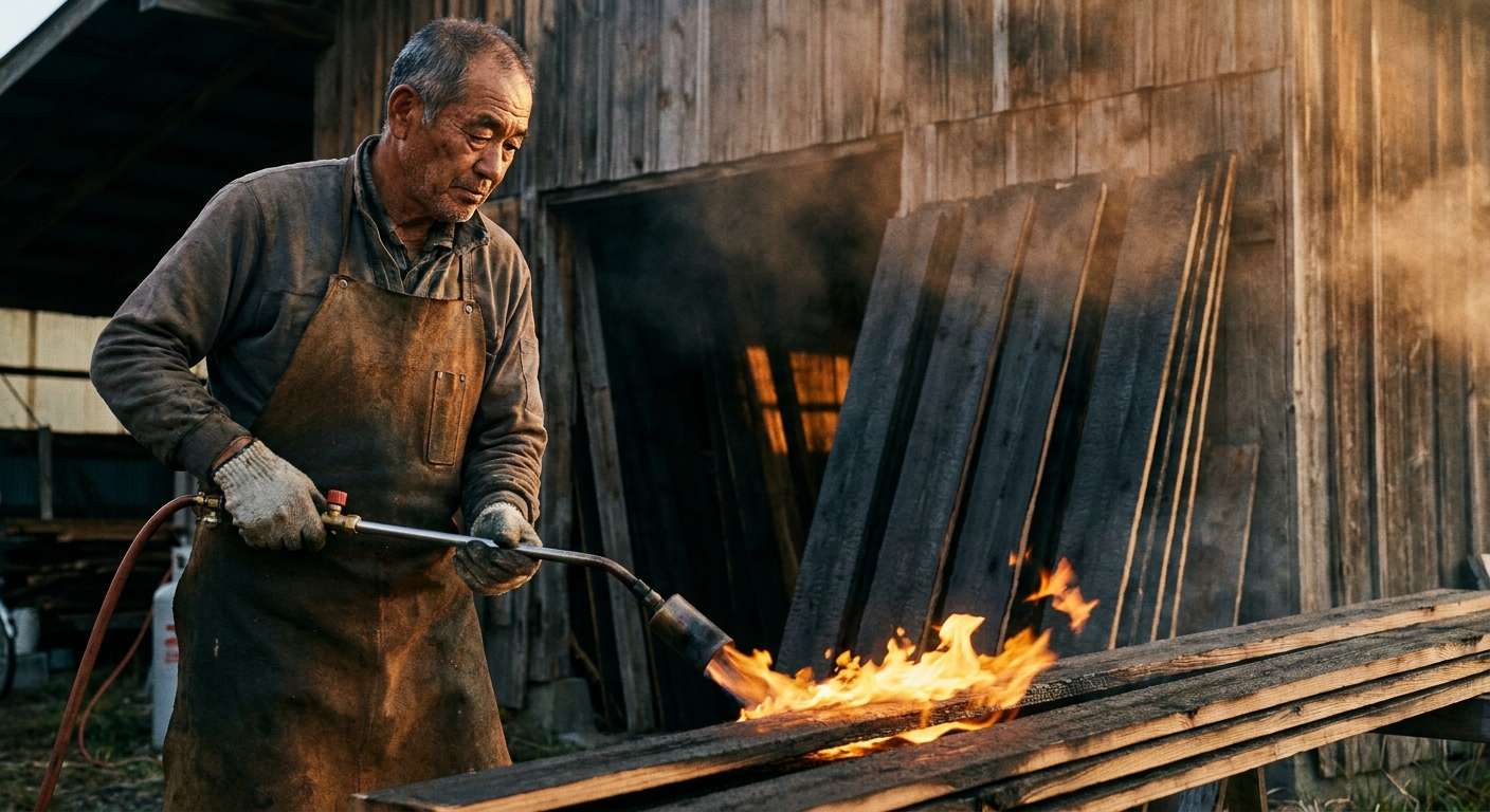 焼杉（shou sugi ban）の炭化処理